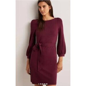 New BODEN Tie Detail Jersey Shift Dress Maroon US 12 UK 16